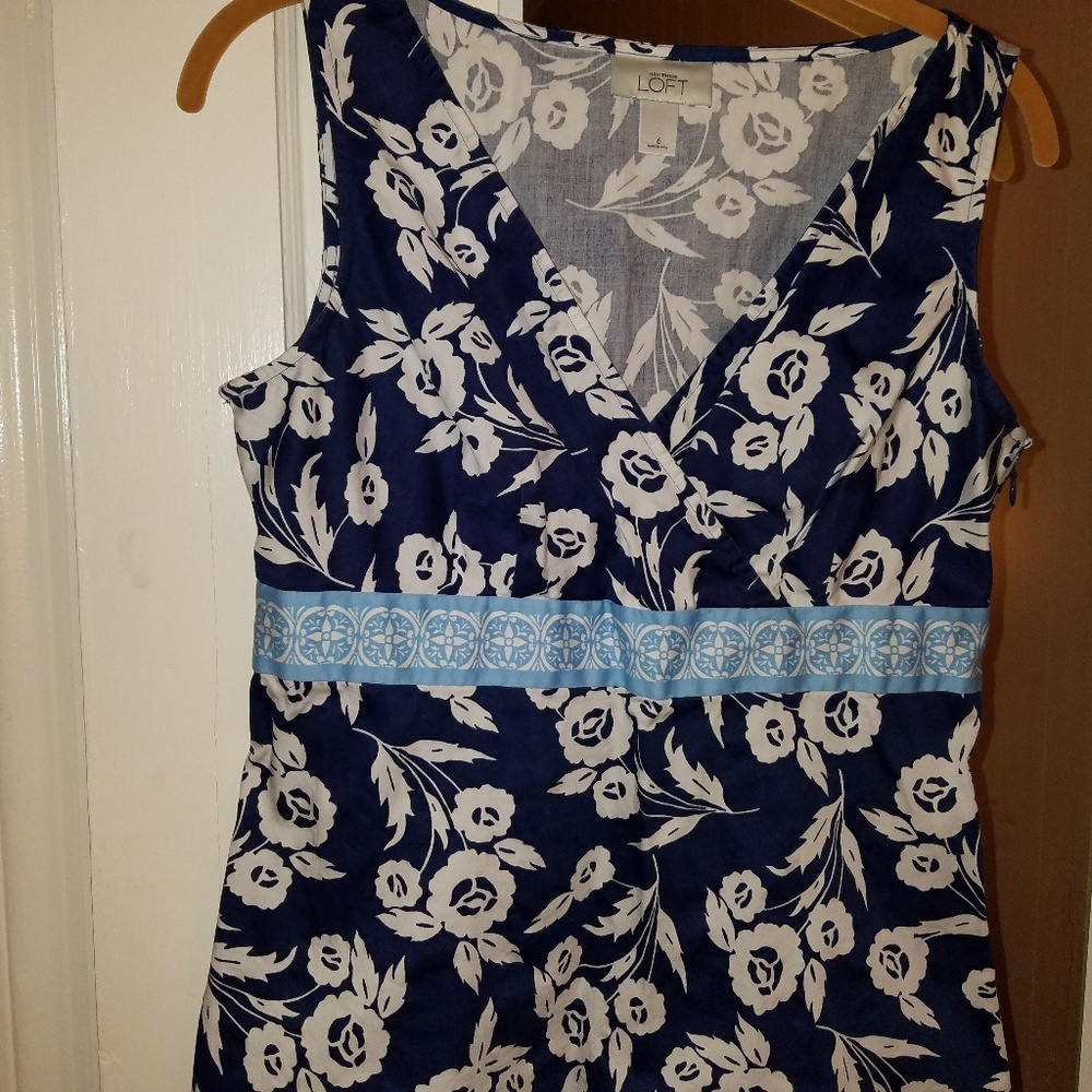 Loft navy blue floral Hawaiian print top